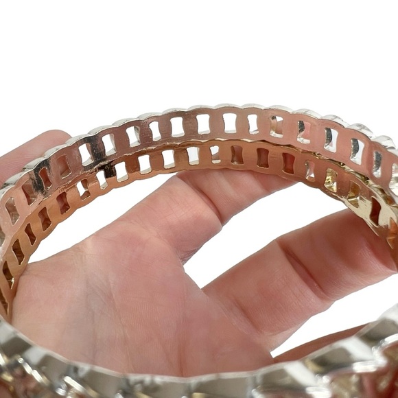 Bright Gold & Silver Tone Thick Chunky Chain Link Bangle Bracelets - Picture 6 of 9